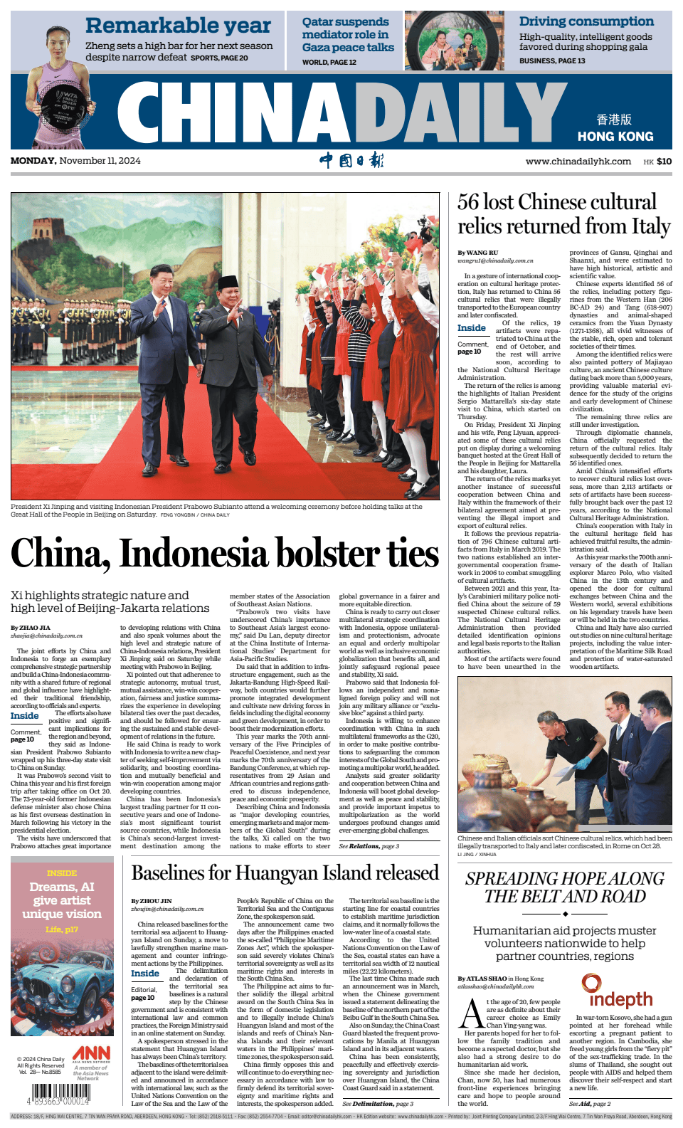 Prima-pagina-China Daily-oggi-edizione-di-oggi-20241111